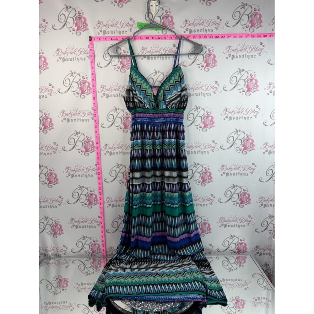 she’s cool Sleeveless Chevron-Print Maxi Dress in Teal & Purple colorful